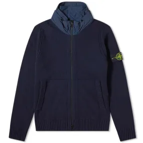 Stone Island Nylon Hood Knitted JacketNavy