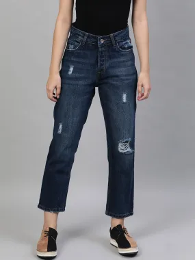 Straight Fit Mid-Rise Distressed Jeans