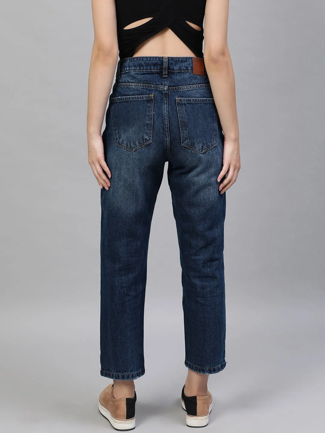 Straight Fit Mid-Rise Distressed Jeans