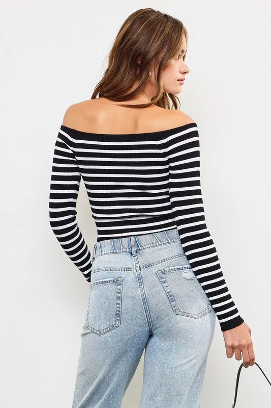 Stripes Off Shoulder Knit Top