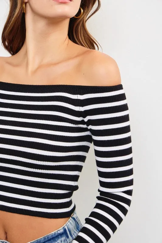 Stripes Off Shoulder Knit Top