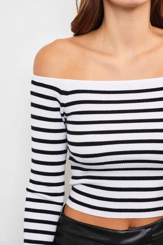 Stripes Off Shoulder Knit Top