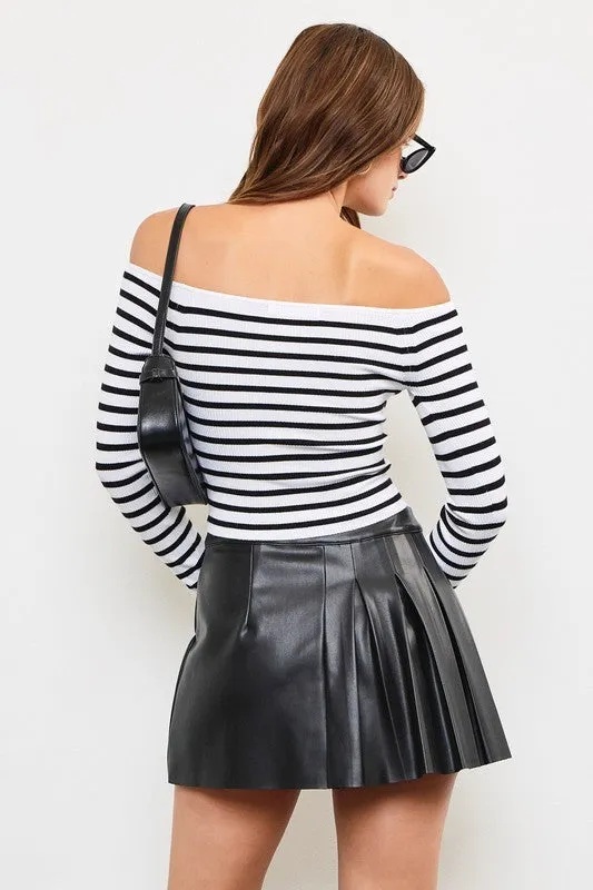 Stripes Off Shoulder Knit Top