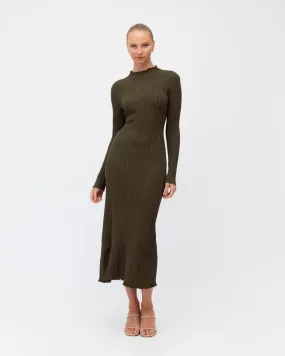 Stylish Olive High Neck Knit Dress