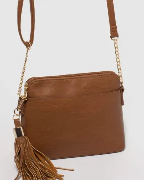 Tan Karen Tassel Crossbody Bag