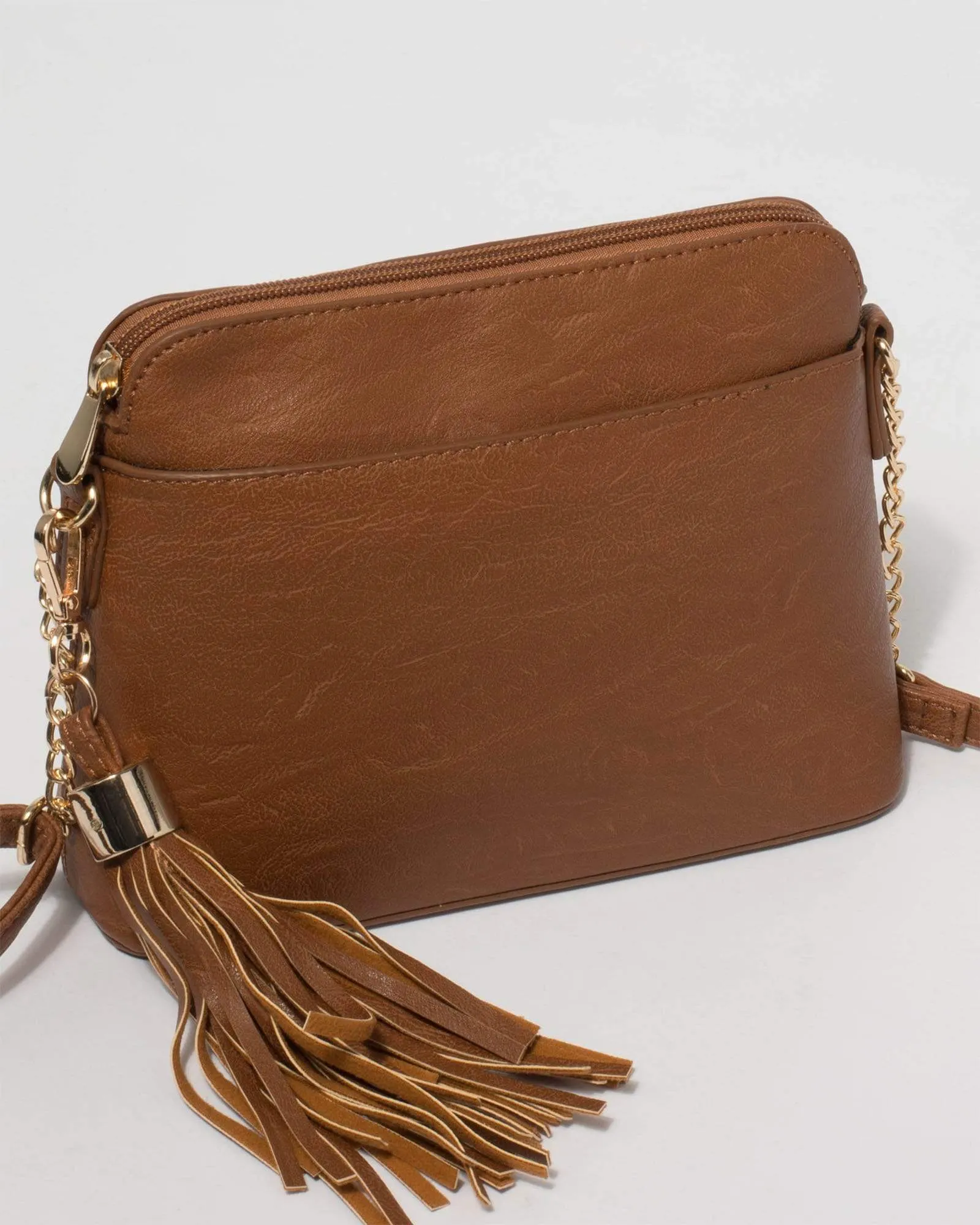 Tan Karen Tassel Crossbody Bag