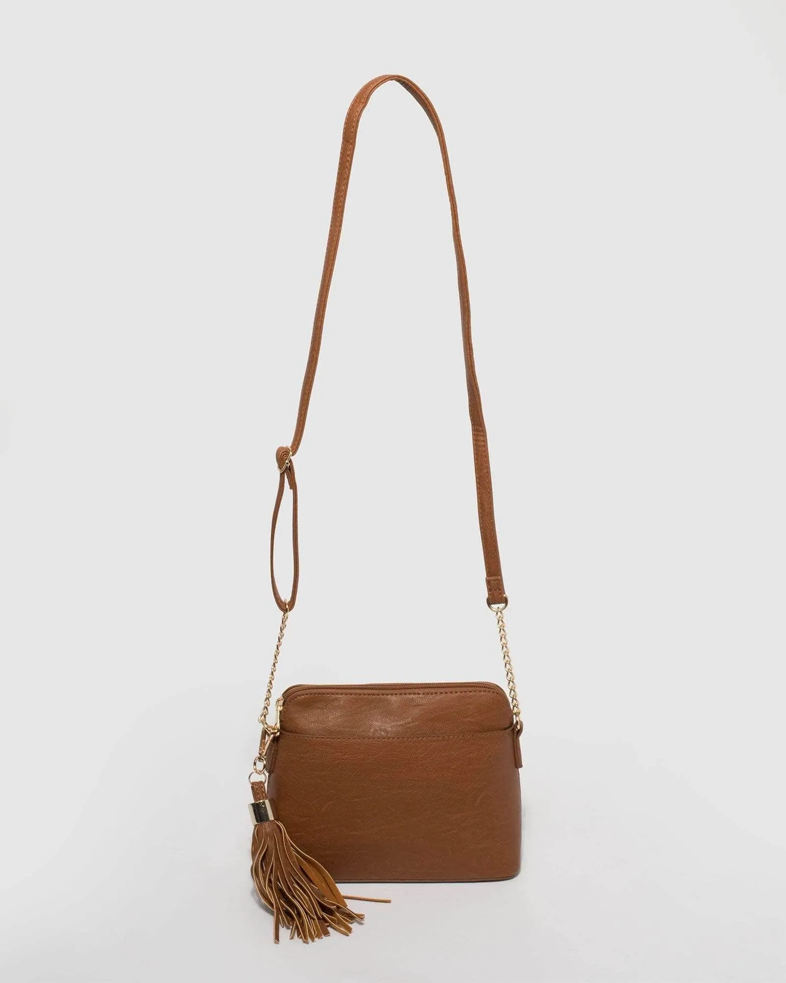 Tan Karen Tassel Crossbody Bag