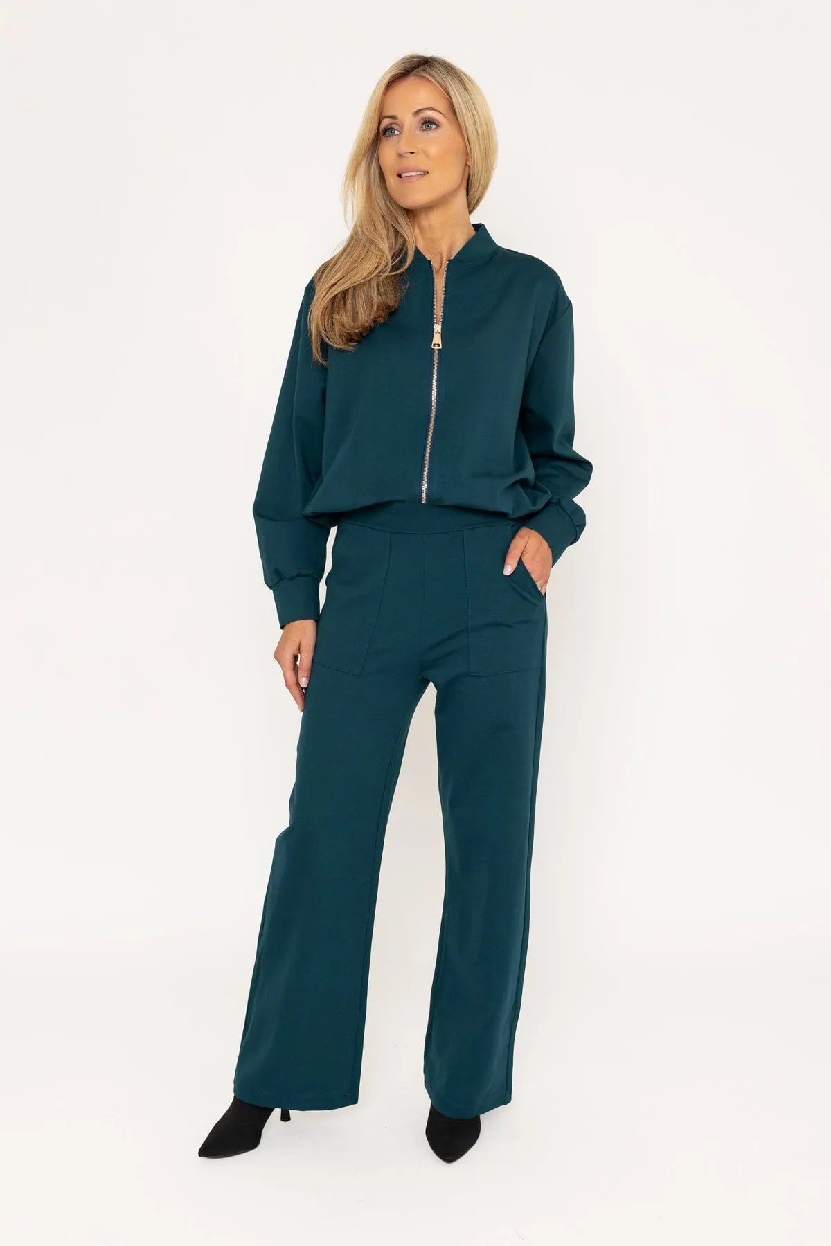 Teal Ponte Wide Leg Trousers