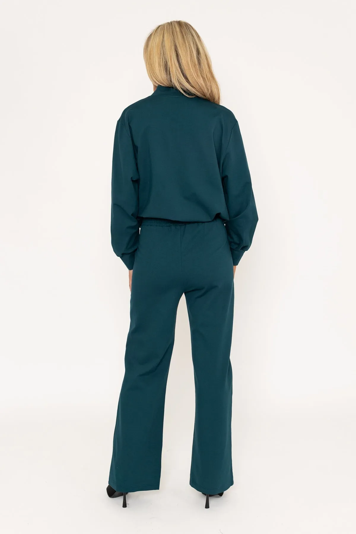 Teal Ponte Wide Leg Trousers