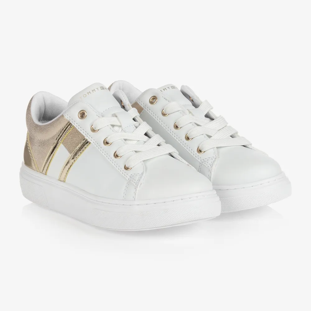 Teen White & Gold Trainers