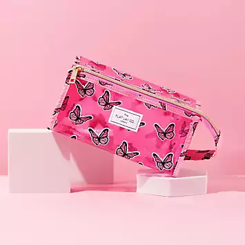 The Flat Lay Co. Pink Butterfly Jelly Open Flat Makeup Box Bag | Kaleidoscope