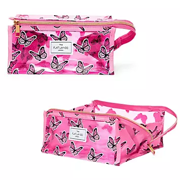 The Flat Lay Co. Pink Butterfly Jelly Open Flat Makeup Box Bag | Kaleidoscope