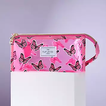 The Flat Lay Co. Pink Butterfly Jelly Open Flat Makeup Box Bag | Kaleidoscope