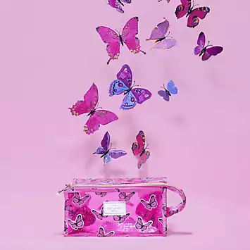 The Flat Lay Co. Pink Butterfly Jelly Open Flat Makeup Box Bag | Kaleidoscope