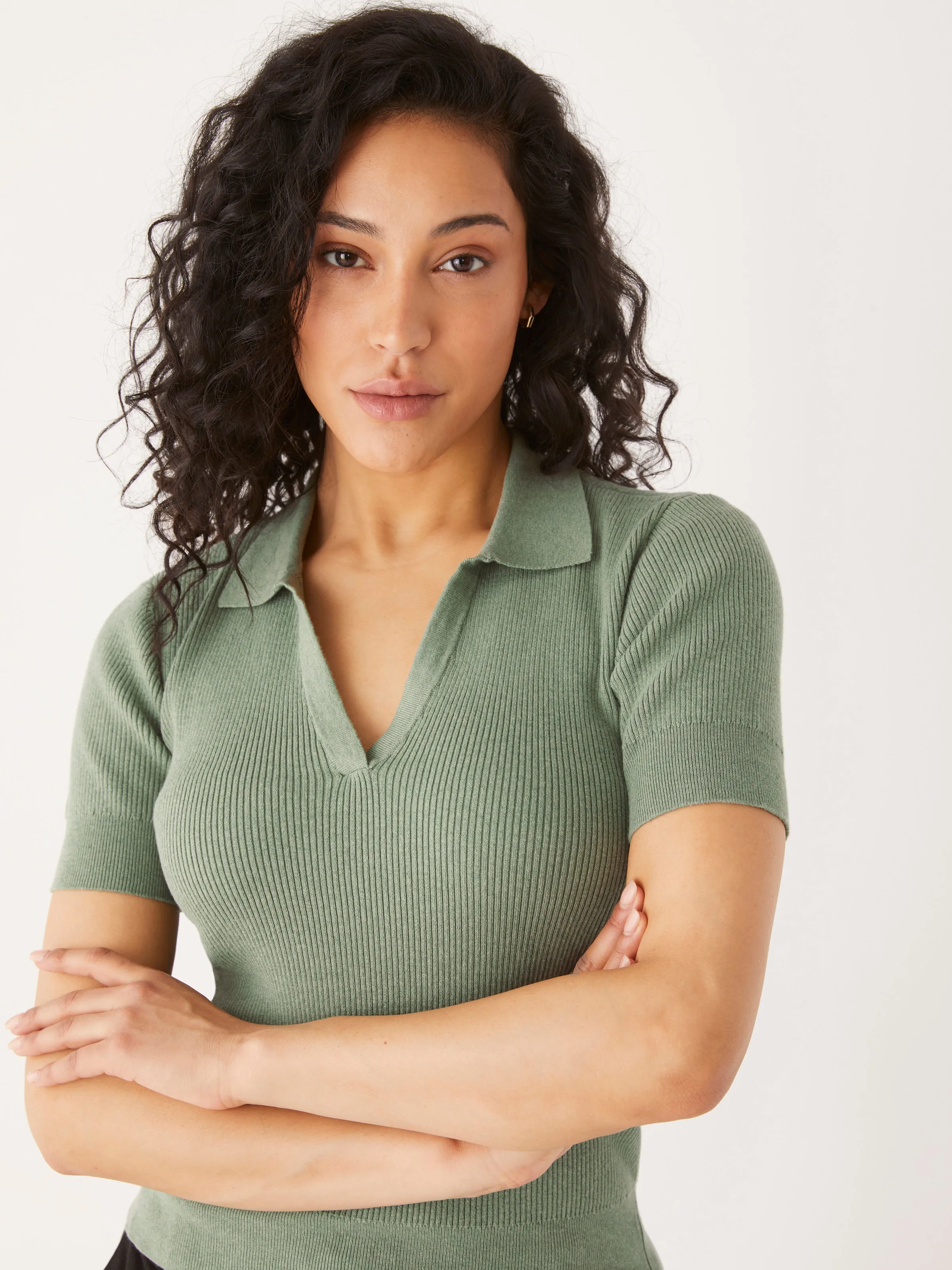 The Johnny Collar Knit Top in Deep Sage