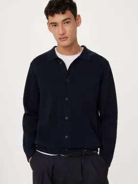 The Pointelle Knit Overshirt  in Deep Blue