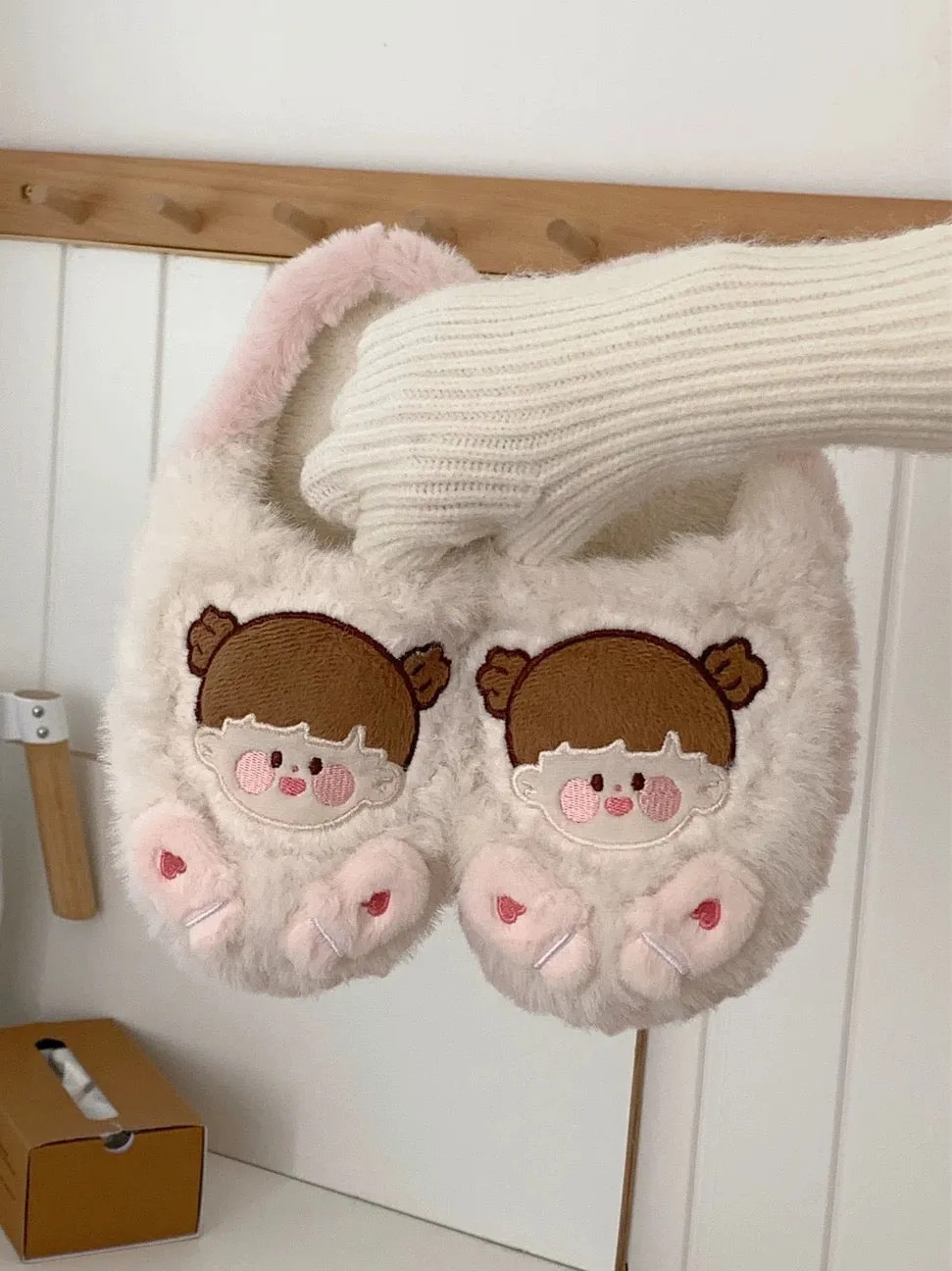 Thin strips couple cute cartoon cotton slippers men and women winter half-covered heel thick bottom warm plush confinement shoes