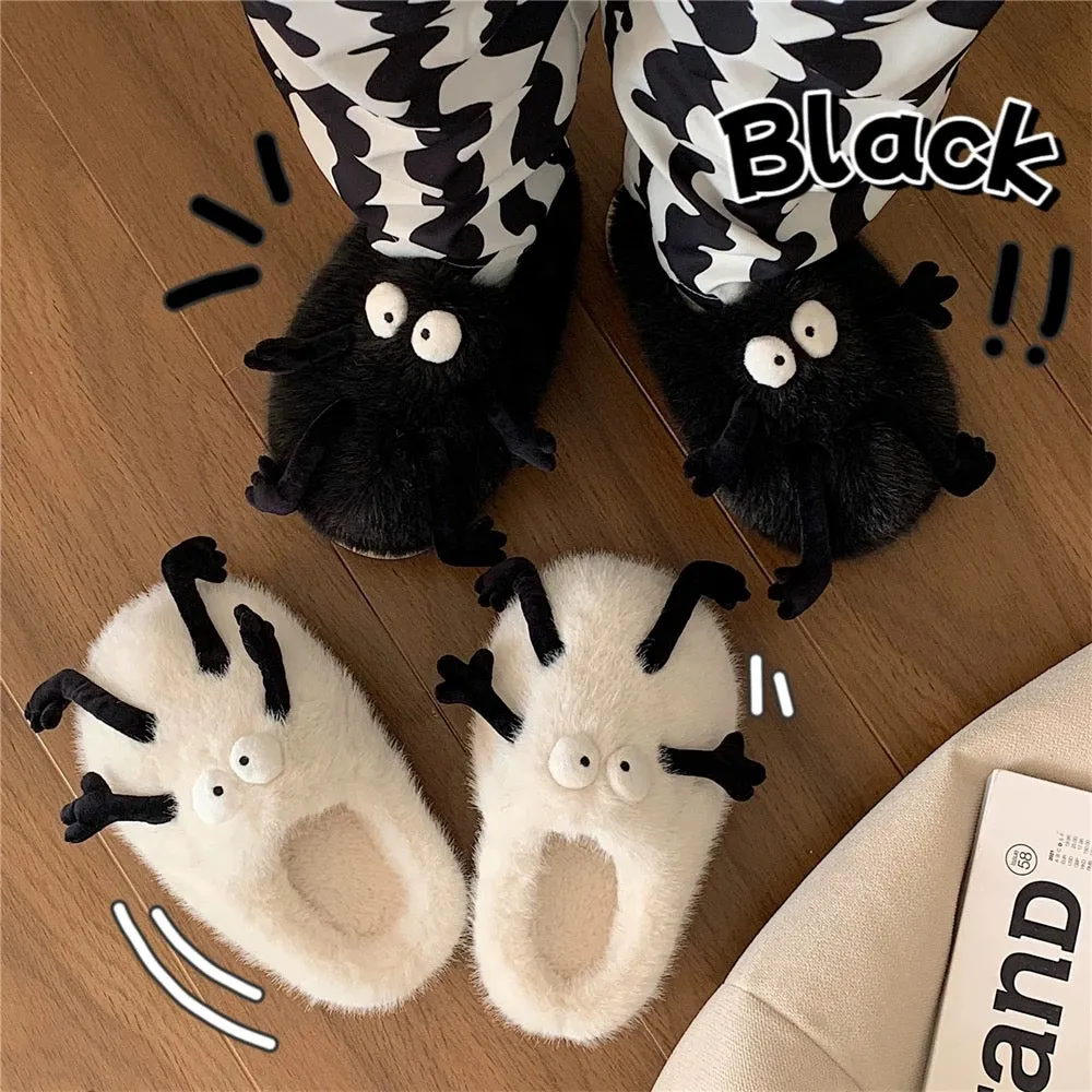 Thin strips creative funny little coal balls fur shoes couples home warm non-slip cotton slippers men and women winter