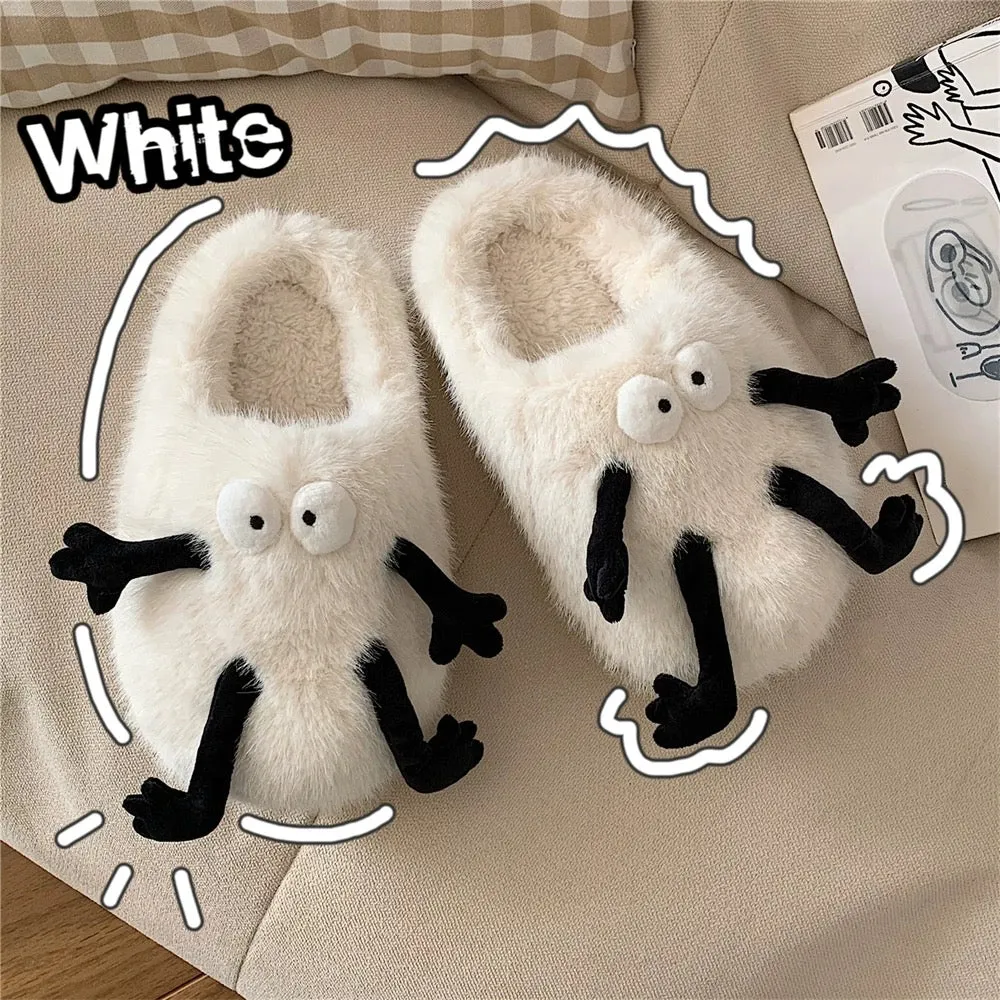 Thin strips creative funny little coal balls fur shoes couples home warm non-slip cotton slippers men and women winter