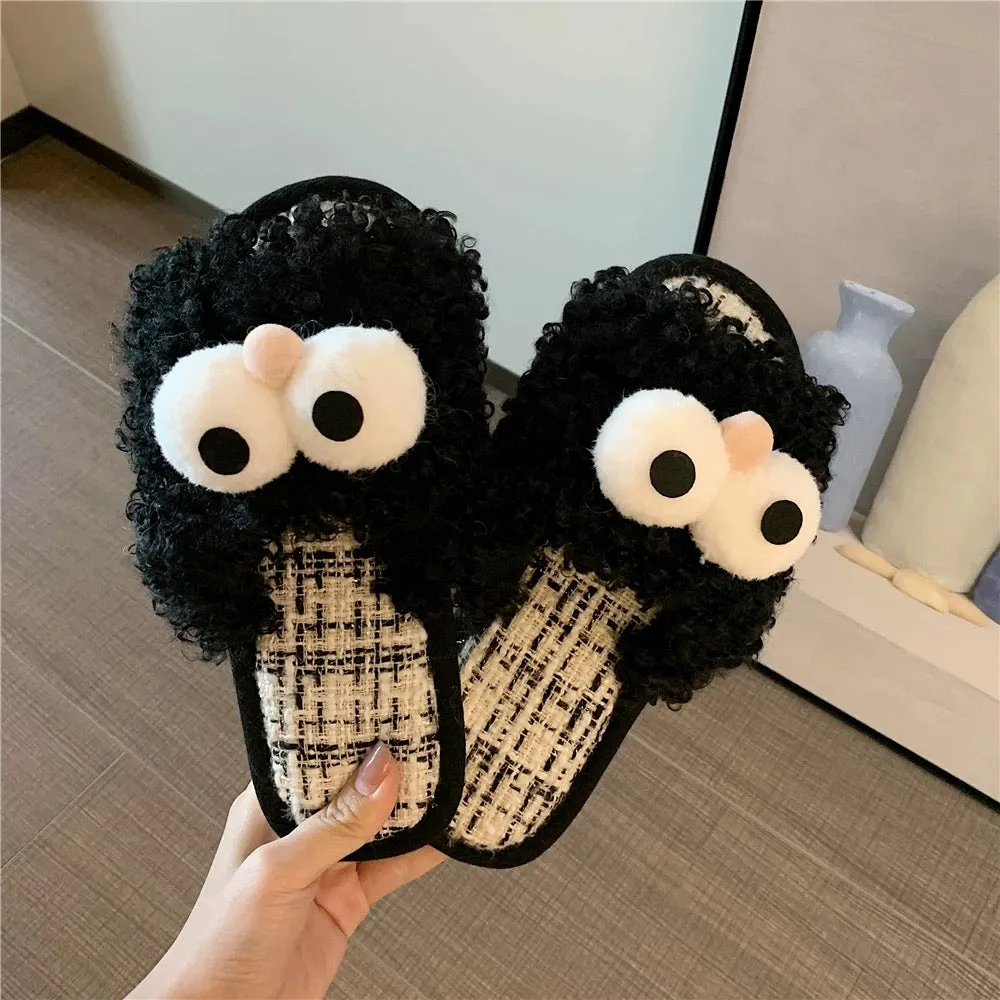 Thin strips cute cartoon furry slippers for women autumn and winter fashion ins trendy internet celebrity creative funny home co