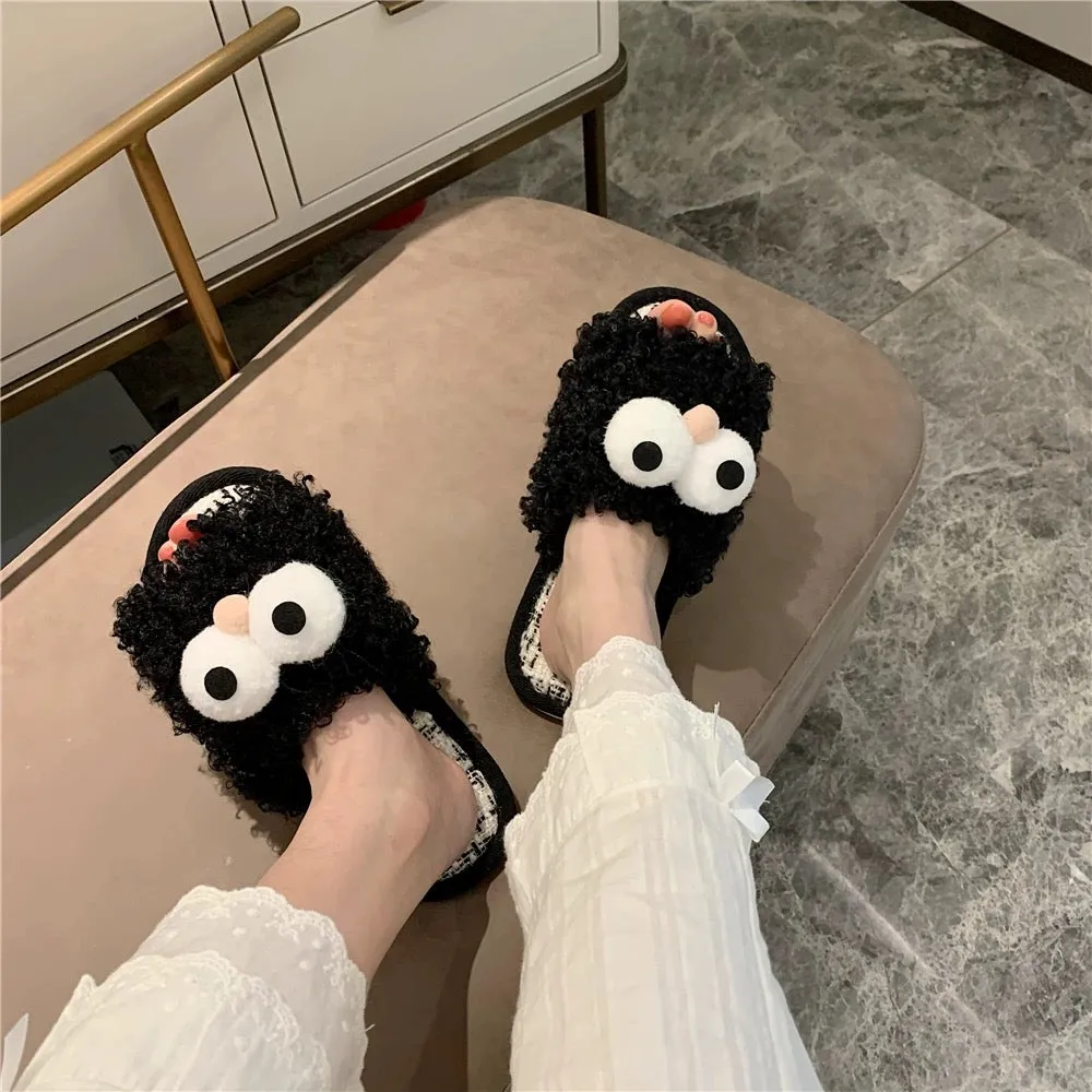 Thin strips cute cartoon furry slippers for women autumn and winter fashion ins trendy internet celebrity creative funny home co