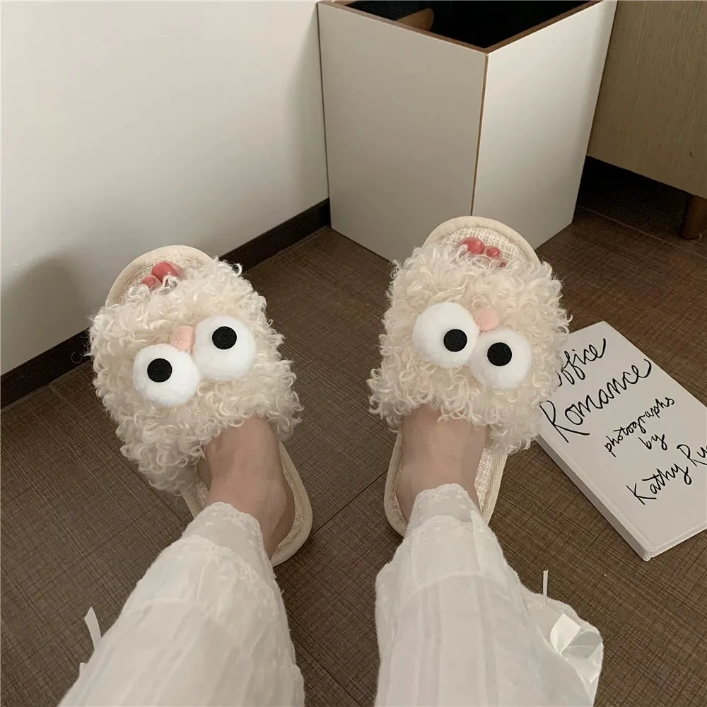 Thin strips cute cartoon furry slippers for women autumn and winter fashion ins trendy internet celebrity creative funny home co