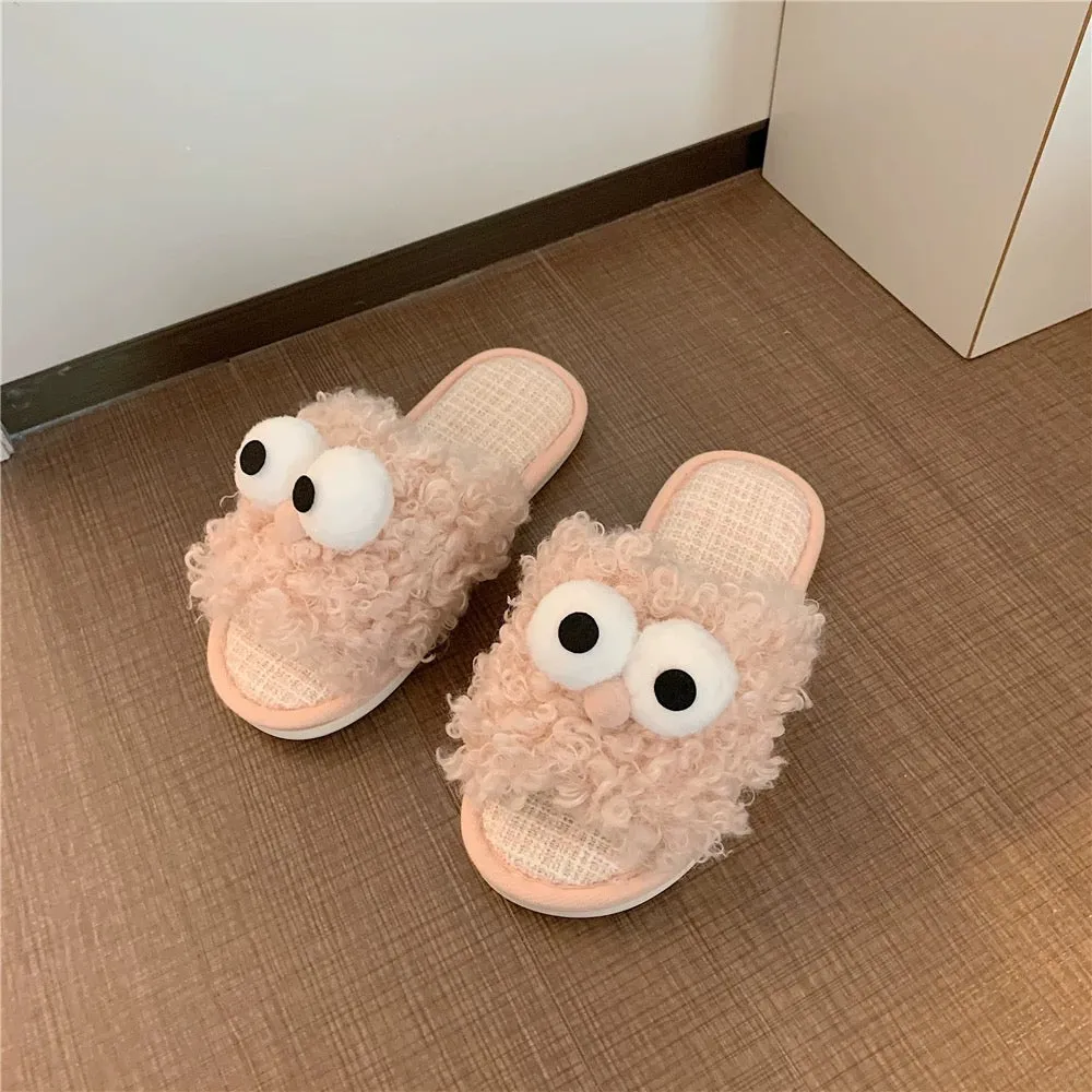 Thin strips cute cartoon furry slippers for women autumn and winter fashion ins trendy internet celebrity creative funny home co