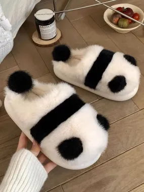 Thin strips panda cotton slippers for women winter indoor home non-slip cute plush warm confinement soft sole shoes