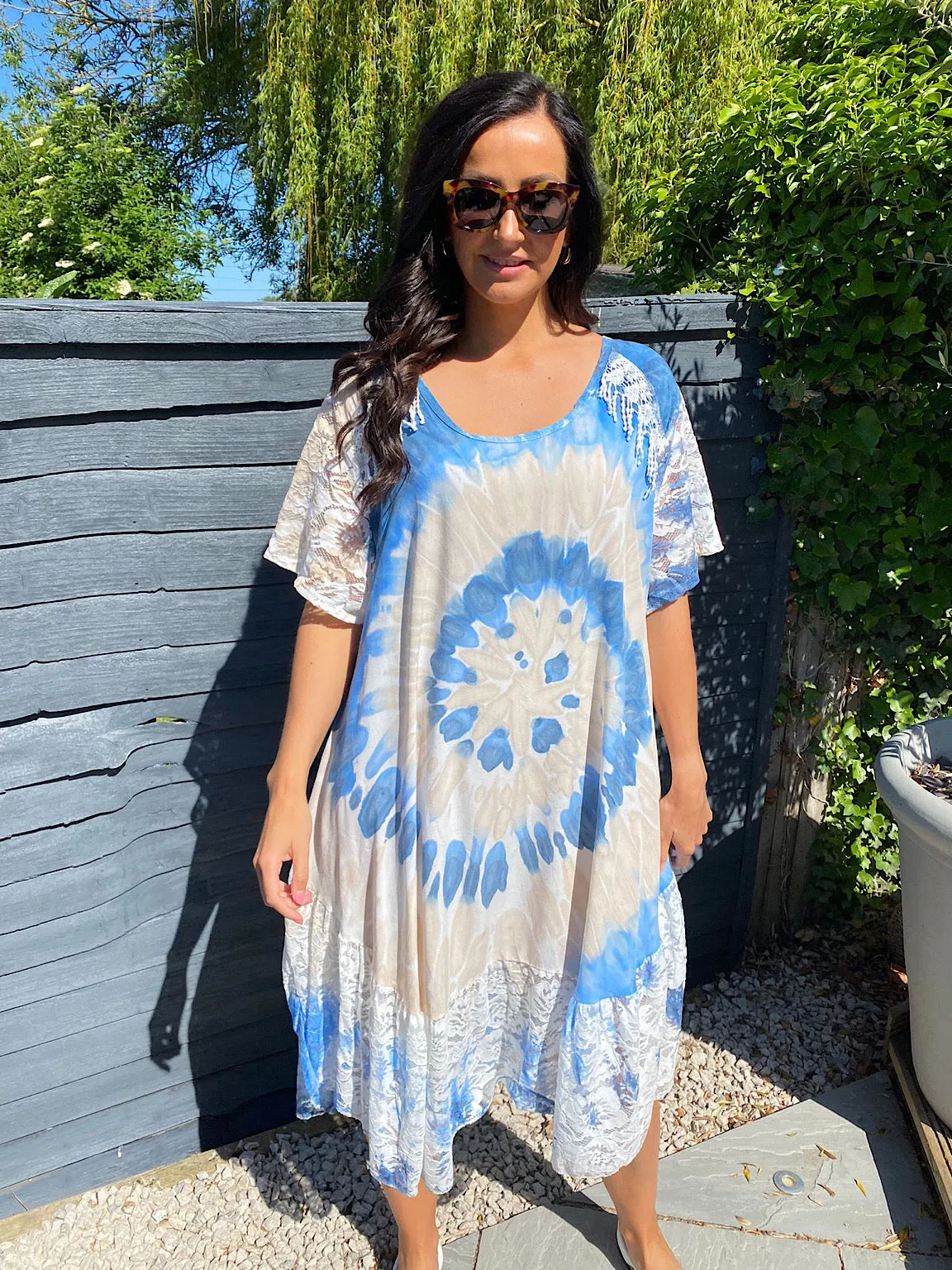 Tie Dye Tassel Kristina Shoulder Dress