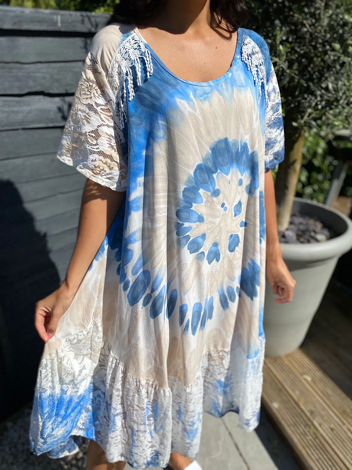 Tie Dye Tassel Kristina Shoulder Dress