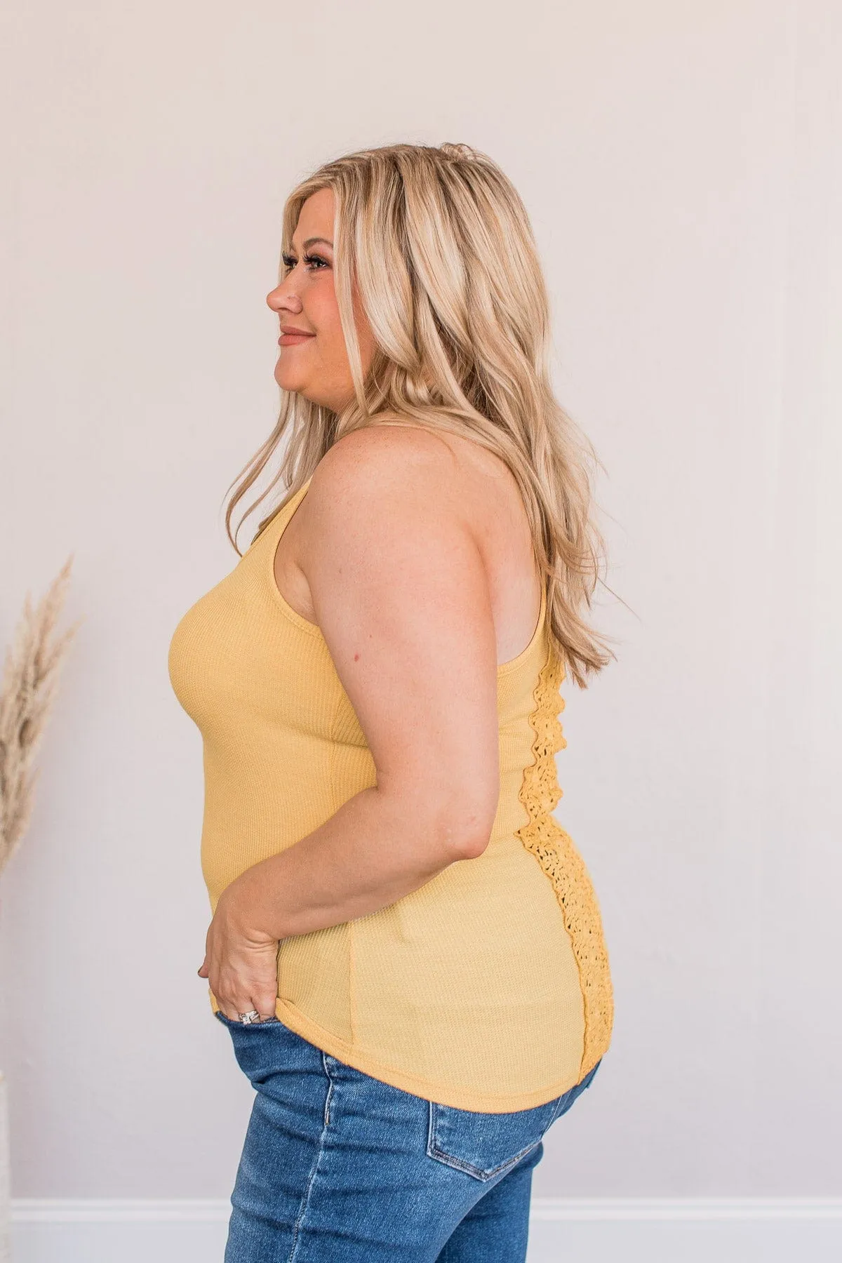 Mustard Tank Top with Love Button Detail