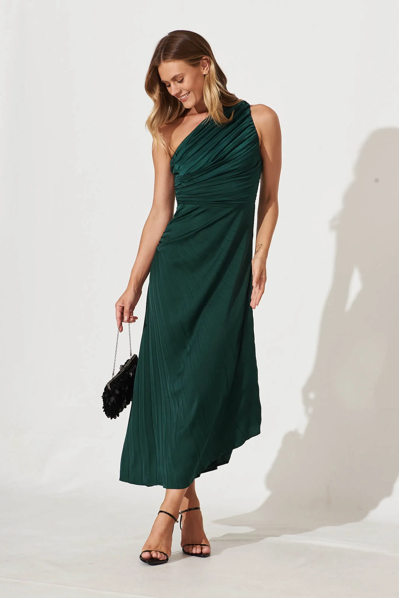 Toulon One Shoulder Maxi Dress In Emerald