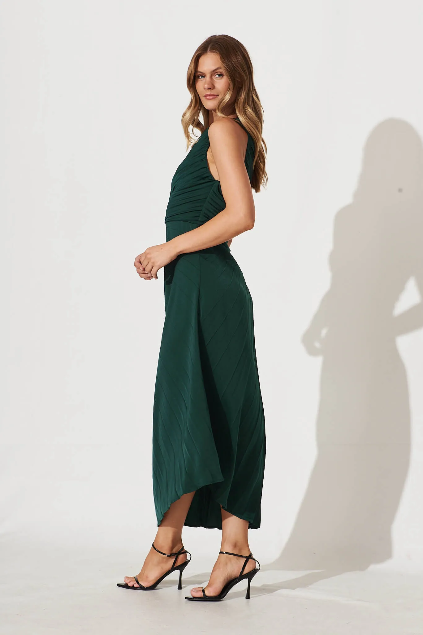 Toulon One Shoulder Maxi Dress In Emerald