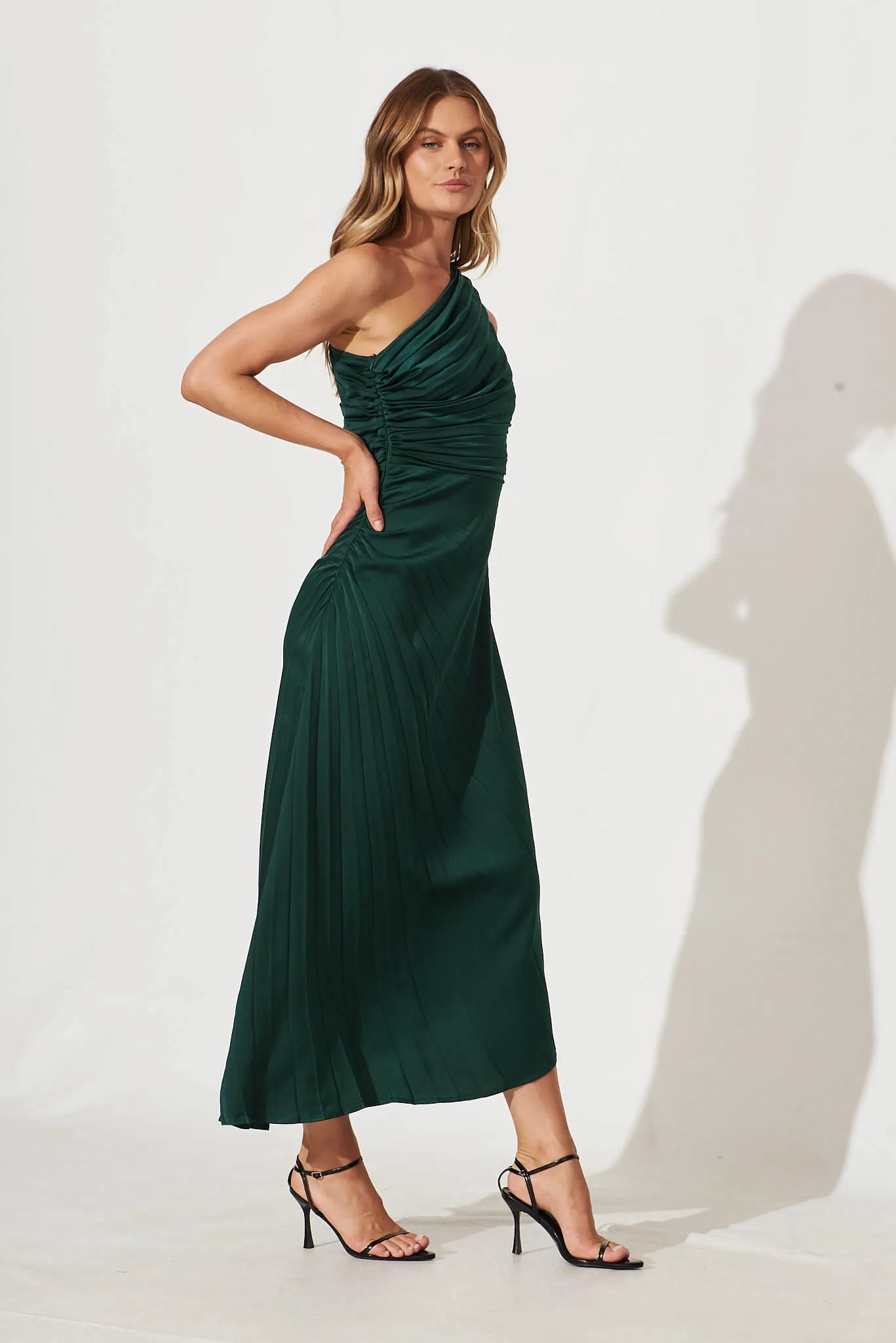 Toulon One Shoulder Maxi Dress In Emerald