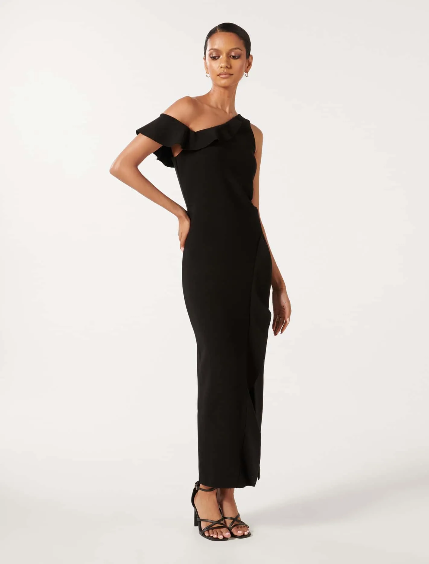 Petite Ruffle One Shoulder Bodycon Dress