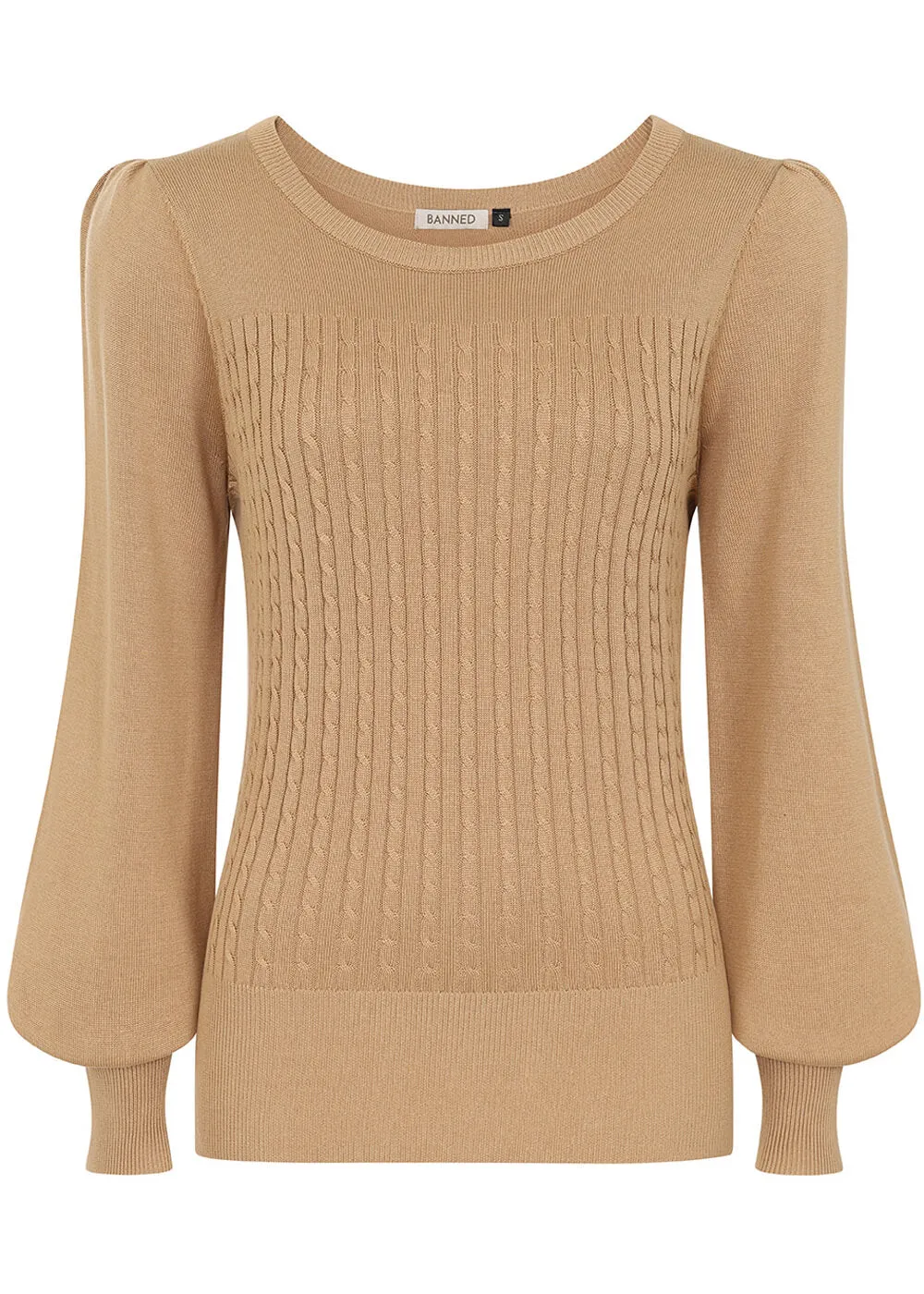 Una Cable Knit Jumper Biscuit Beige - Banned 40's Style