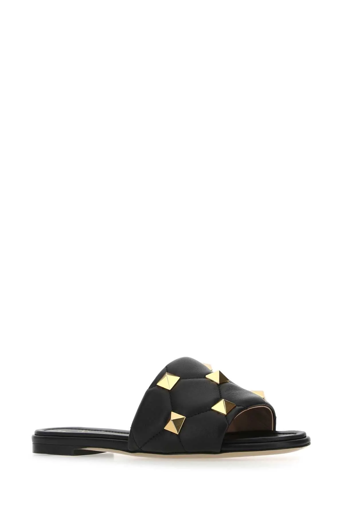 Valentino Garavani Black Nappa Leather Roman Stud Slippers