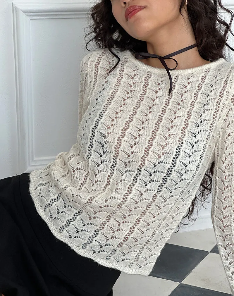 Venia Long Sleeve Top Birch Cream - Knitted