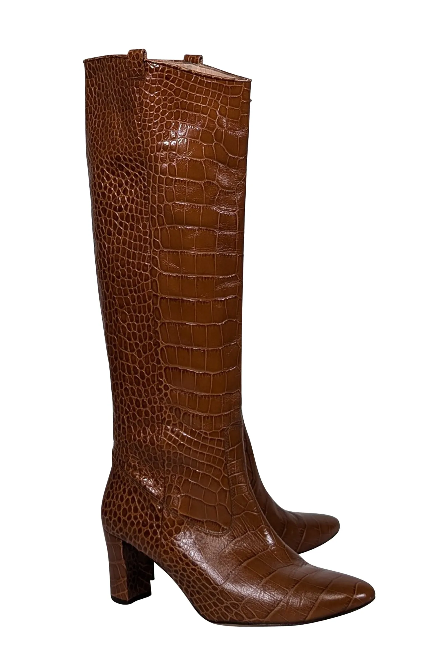 Veronica Beard - Terracotta Croc-Embossed Patent Leather Tall Boots Sz 10.5