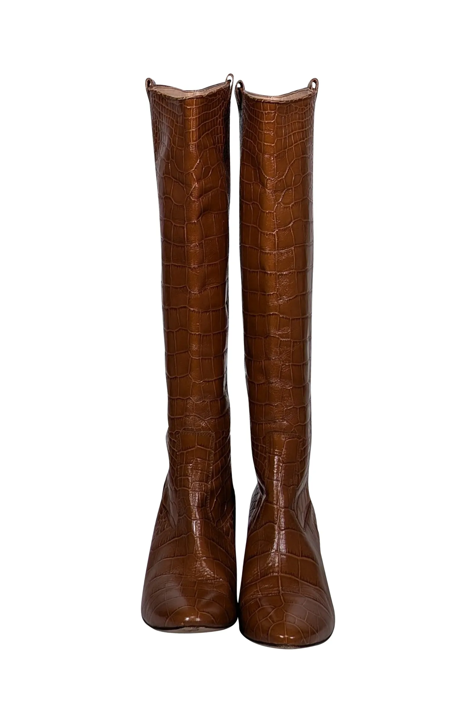 Veronica Beard - Terracotta Croc-Embossed Patent Leather Tall Boots Sz 10.5