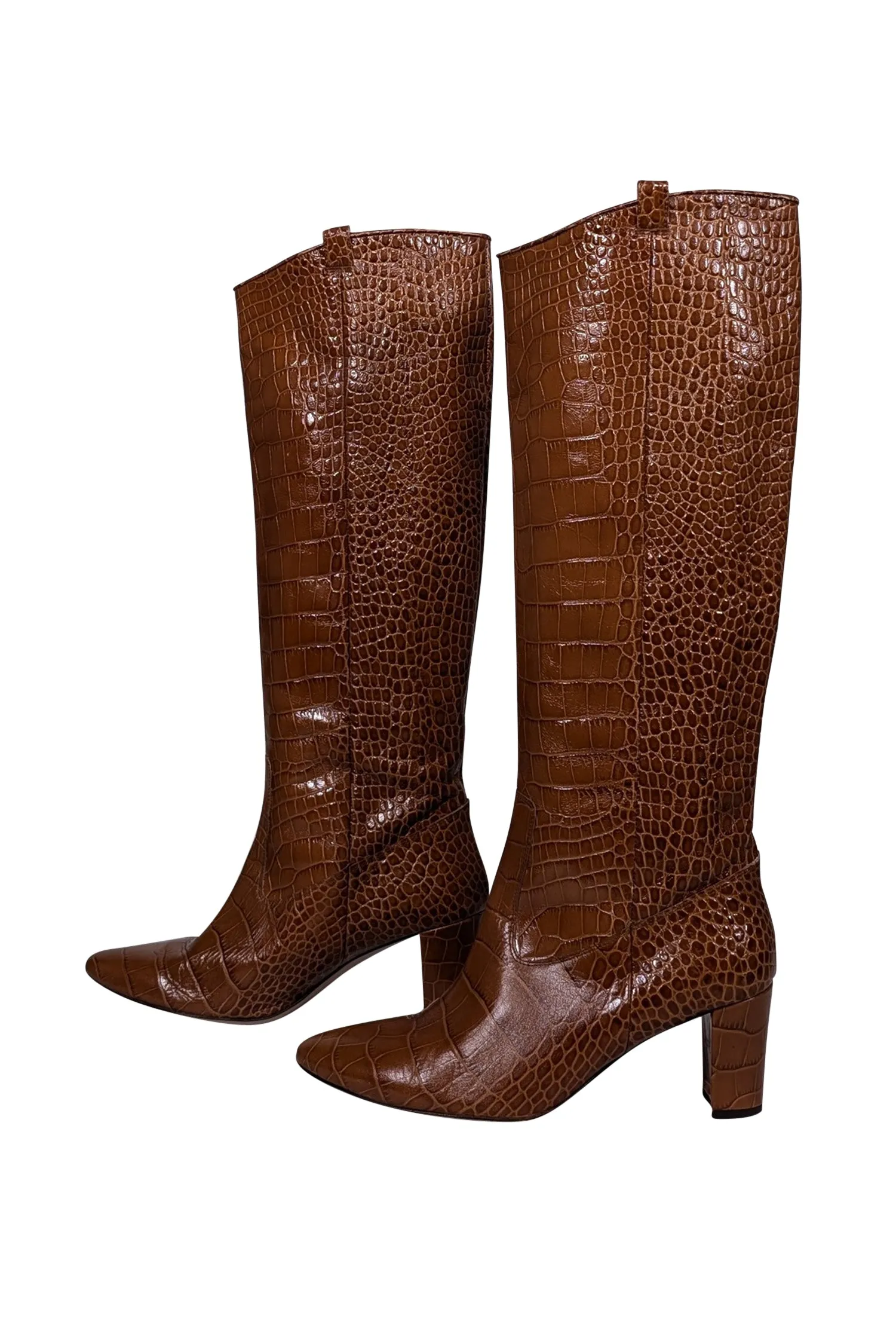 Veronica Beard - Terracotta Croc-Embossed Patent Leather Tall Boots Sz 10.5