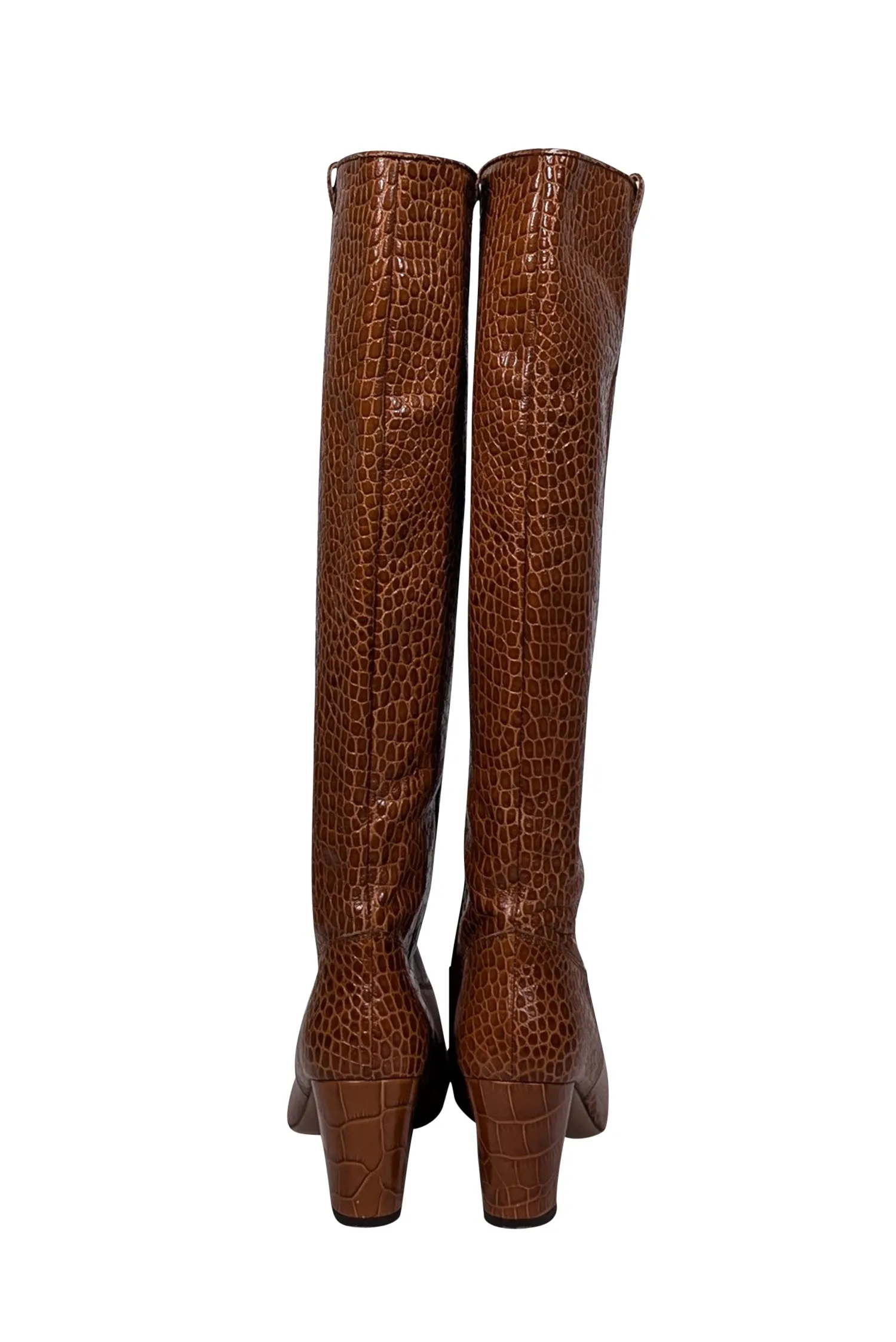 Veronica Beard - Terracotta Croc-Embossed Patent Leather Tall Boots Sz 10.5