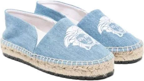 Versace Kids Medusa-embroidered denim espadrilles Blue