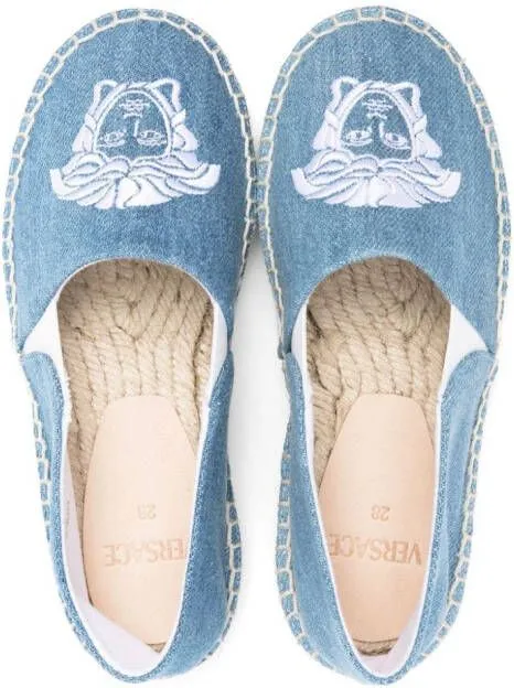 Versace Kids Medusa-embroidered denim espadrilles Blue