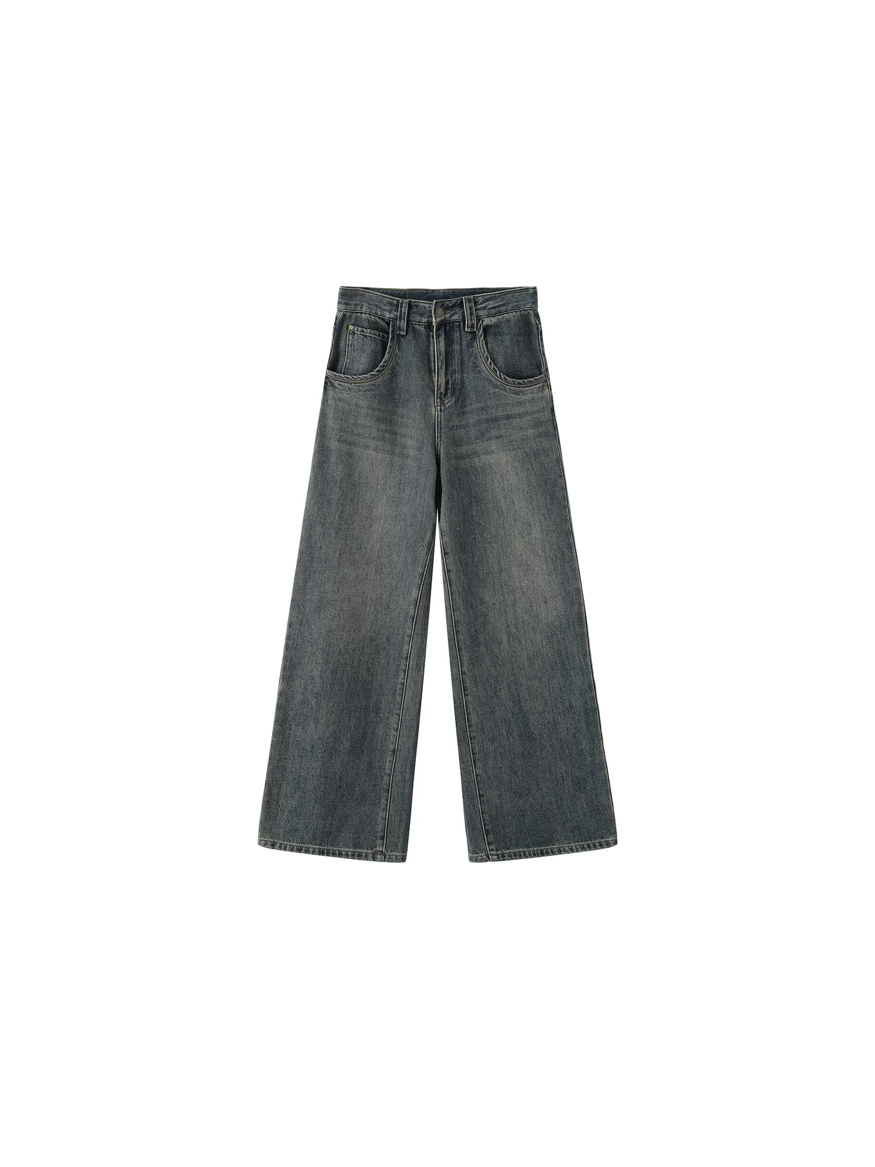 Vintage Denim Washed Straight Leg Jeans