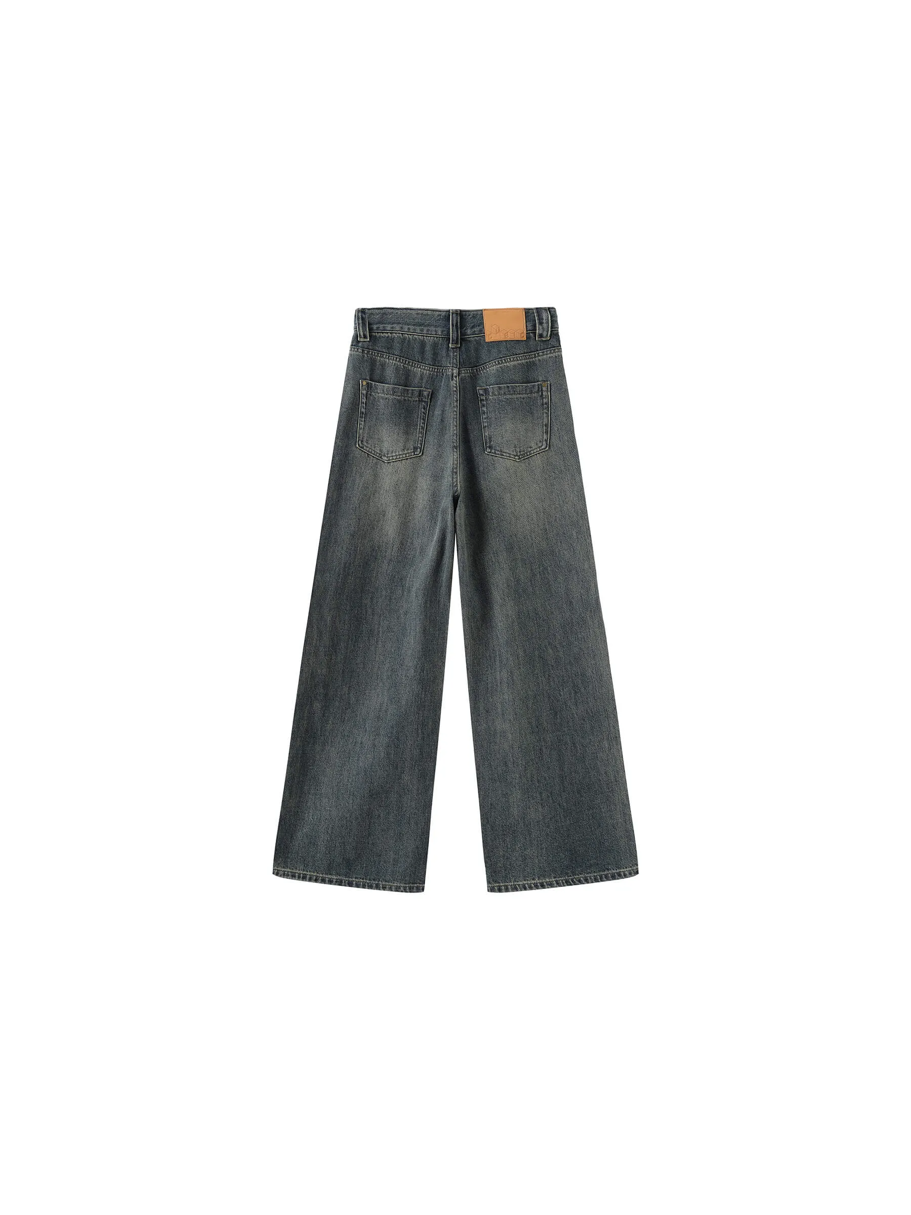 Vintage Denim Washed Straight Leg Jeans