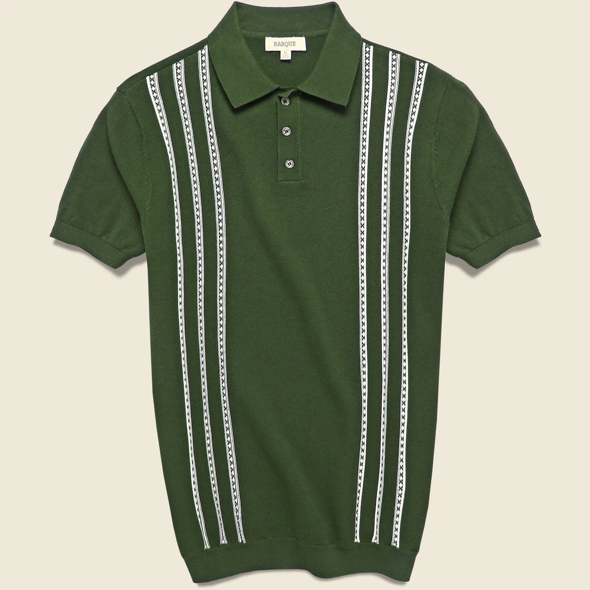 Vintage Jacquard Knit Polo - Olive