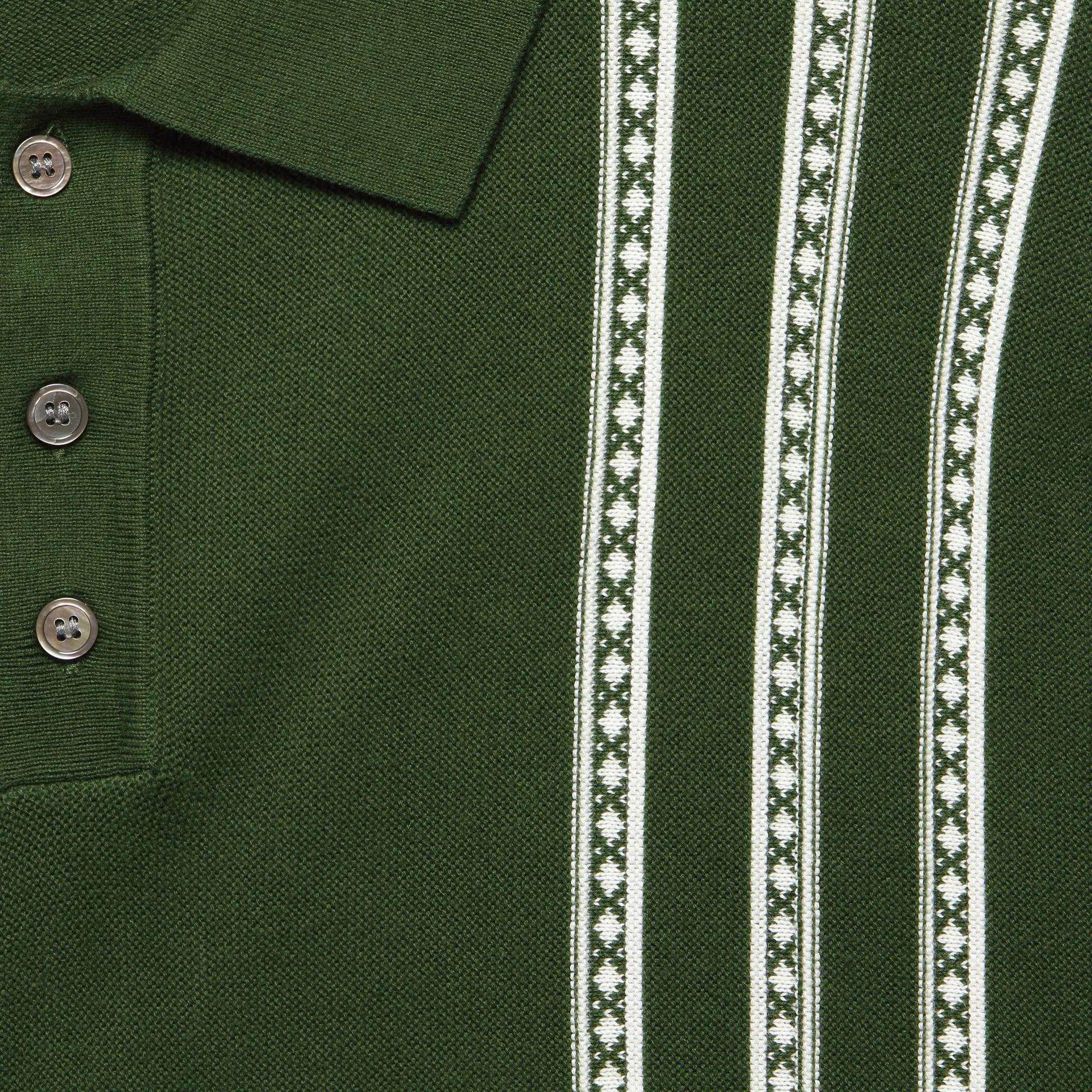 Vintage Jacquard Knit Polo - Olive