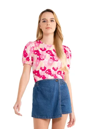 VOIR JEANS Floral Puff Sleeves Crop Top can be rewritten as VOIR JEANS Women's Floral Puff Sleeve Crop Top for better search eng