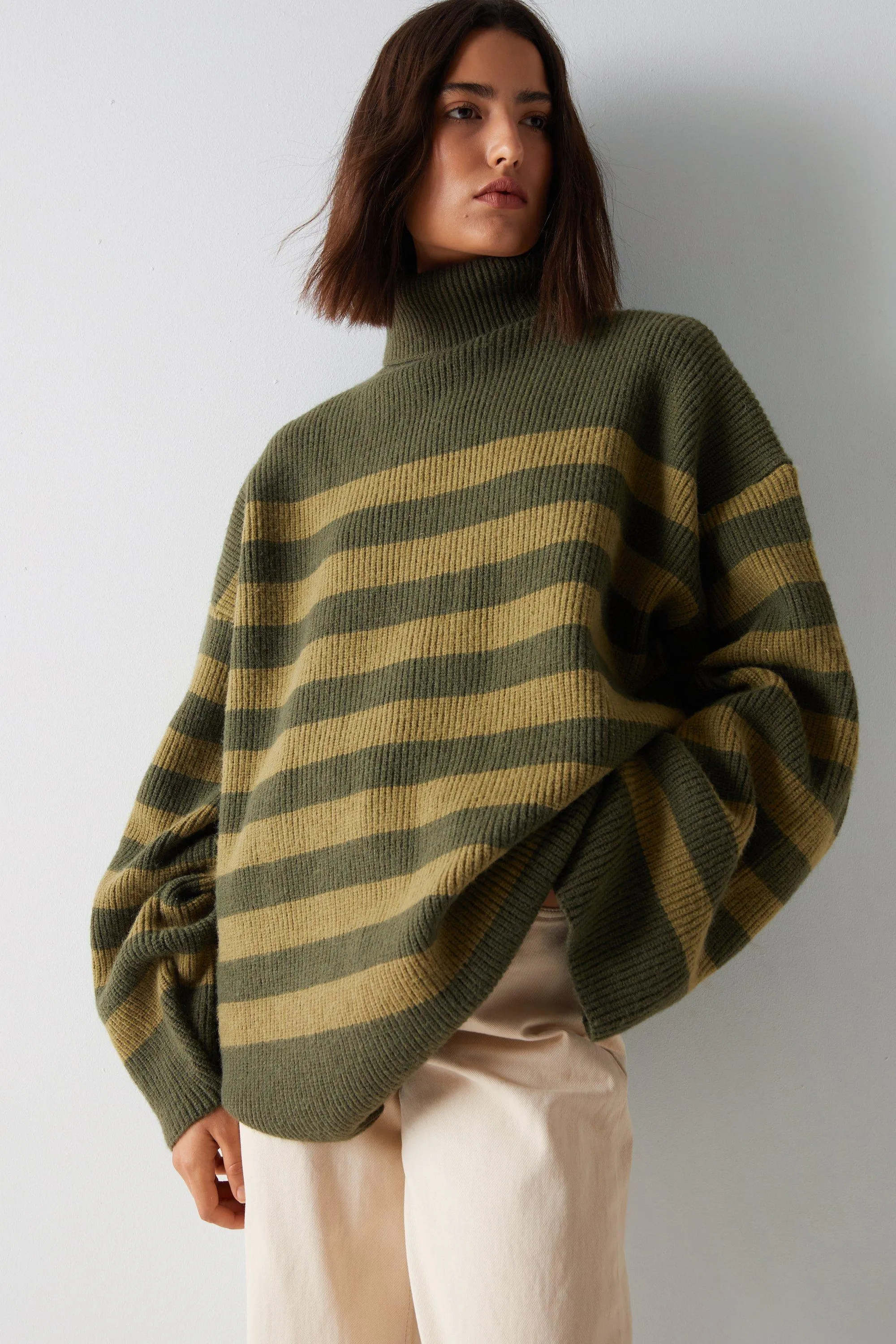 Warehouse Oversized Funnel Neck Stripe Jumper - Shop Now